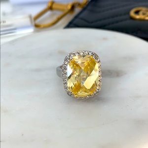 Large Cushion Cut yellow Diamond like Ring